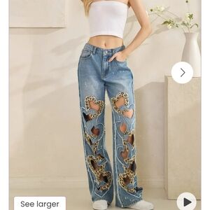 Oli & Hali Leopard Heart Cutout Blue Jeans NWT